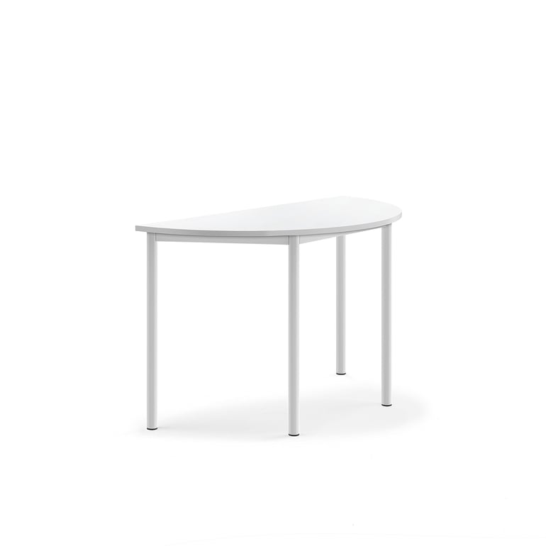Stôl SONITUS, polkruh, 1200x600x720 mm, HPL - biela, biela