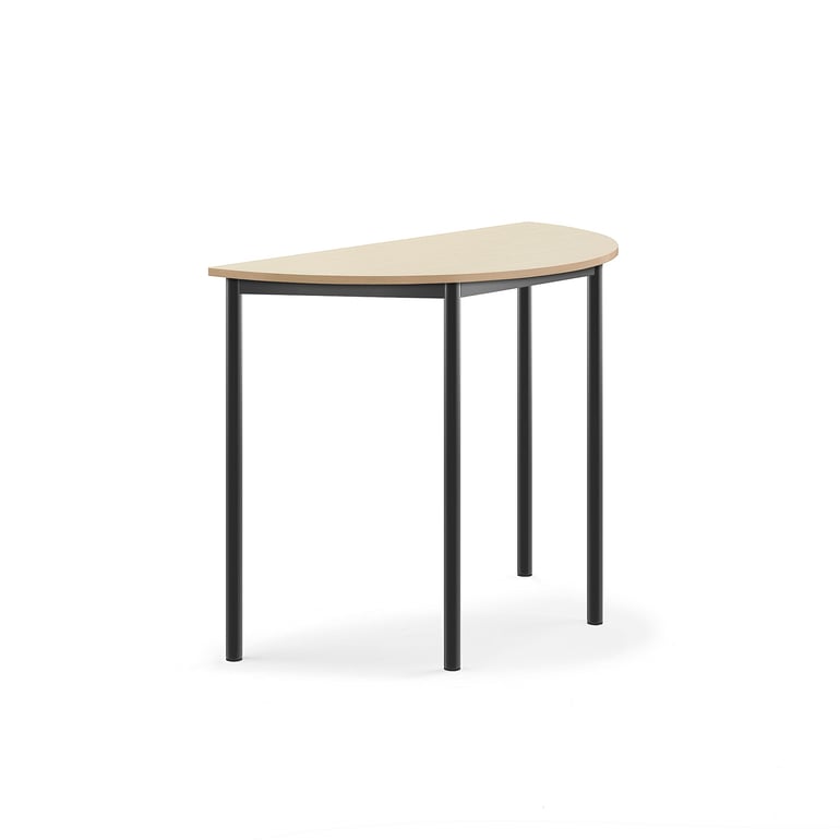 Stôl SONITUS, polkruh, 1200x600x760 mm, HPL - breza, antracit