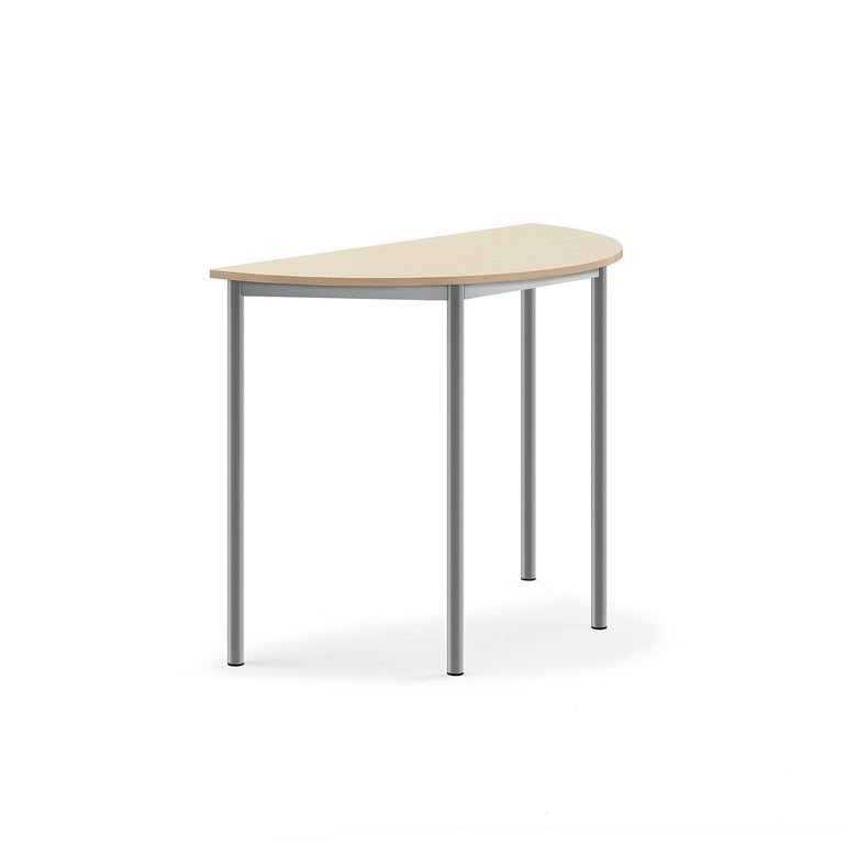 Levně Stůl SONITUS, půlkruh, 1200x600x900 mm, stříbrné nohy, HPL deska tlumící hluk, bříza