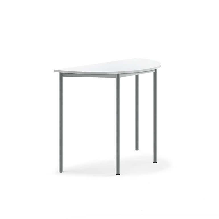 Stôl SONITUS, polkruh, 1200x600x900 mm, HPL - biela, strieborná