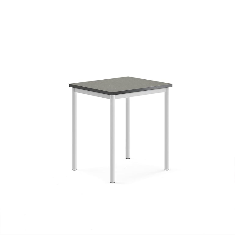 Levně Stůl SONITUS, 700x600x760 mm, bílé nohy, deska s linoleem, tmavě šedá