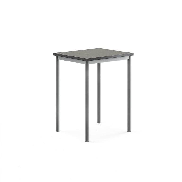 Levně Stůl SONITUS, 700x600x900 mm, stříbrné nohy, deska s linoleem, tmavě šedá