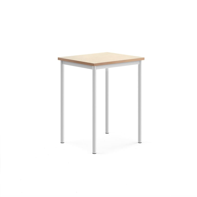 Levně Stůl SONITUS, 700x600x900 mm, bílé nohy, deska s linoleem, béžová