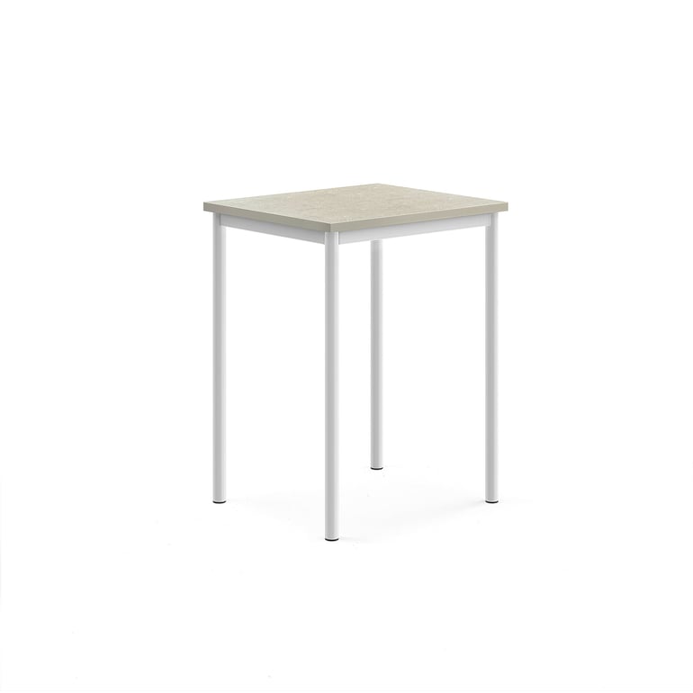 Levně Stůl SONITUS, 700x600x900 mm, bílé nohy, deska s linoleem, šedá