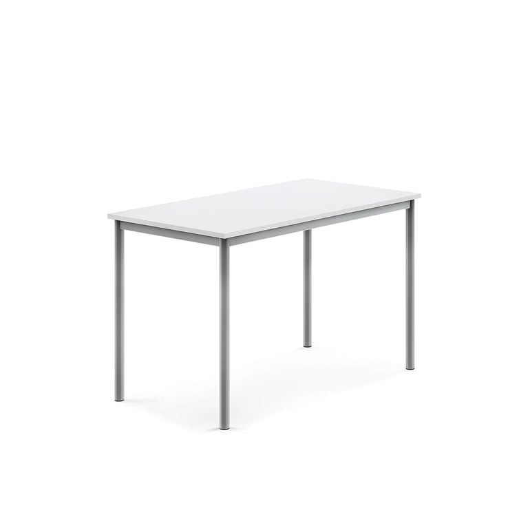 Levně Stůl SONITUS, 1200x700x760 mm, stříbrné nohy, HPL deska tlumící hluk, bílá