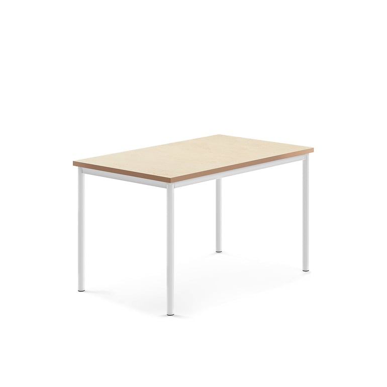 Levně Stůl SONITUS, 1200x800x720 mm, bílé nohy, deska s linoleem, béžová