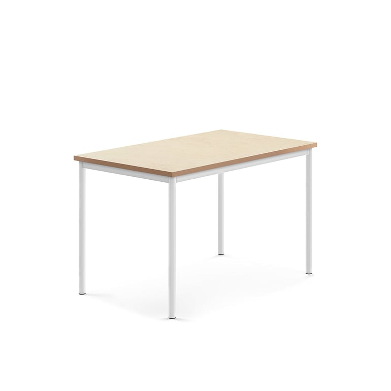 Levně Stůl SONITUS, 1200x800x760 mm, bílé nohy, deska s linoleem, béžová