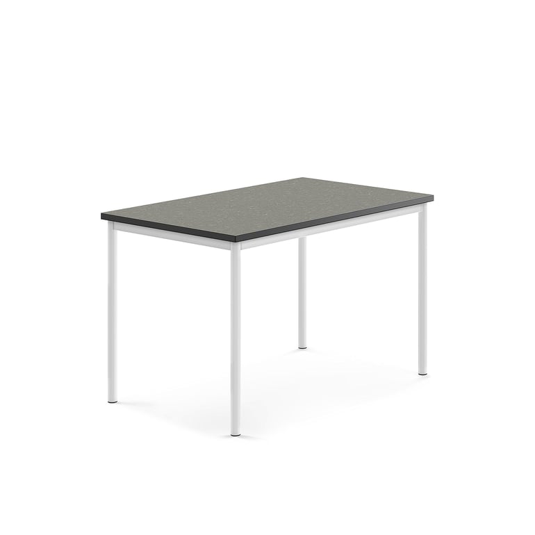 Levně Stůl SONITUS, 1200x800x760 mm, bílé nohy, deska s linoleem, tmavě šedá