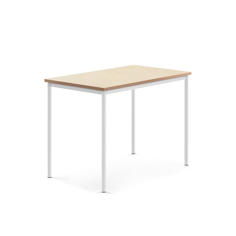 Levně Stůl SONITUS, 1200x800x900 mm, bílé nohy, deska s linoleem, béžová