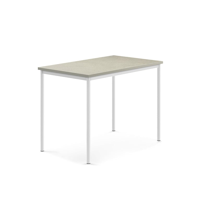 Levně Stůl SONITUS, 1200x800x900 mm, bílé nohy, deska s linoleem, šedá