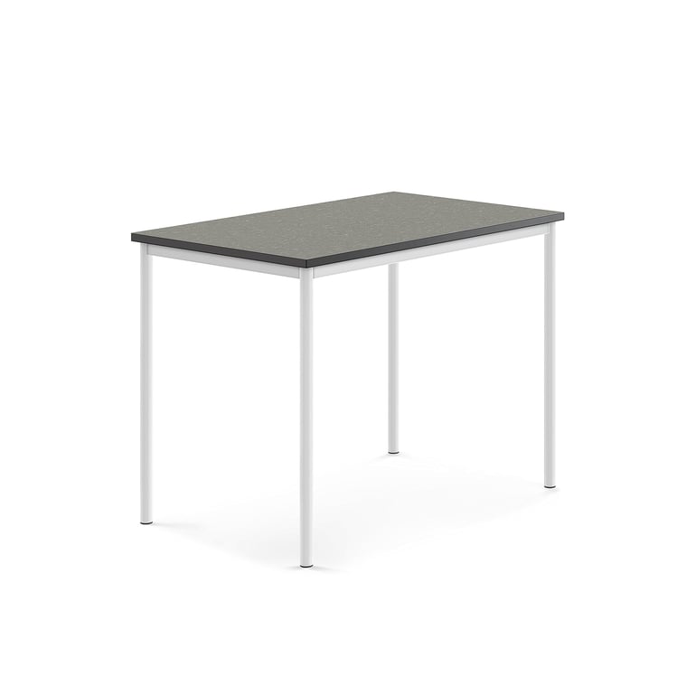 Levně Stůl SONITUS, 1200x800x900 mm, bílé nohy, deska s linoleem, tmavě šedá