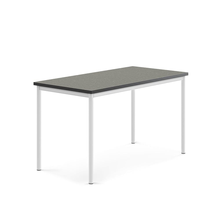 Levně Stůl SONITUS, 1400x700x760 mm, bílé nohy, deska s linoleem, tmavě šedá