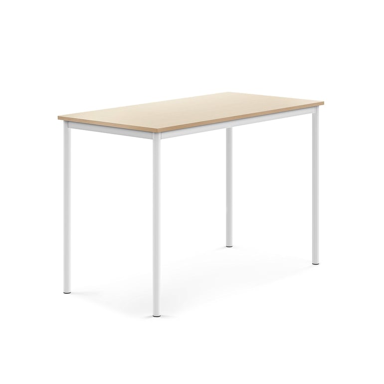 Levně Stůl SONITUS, 1400x700x900 mm, bílé nohy, HPL deska tlumící hluk, bříza