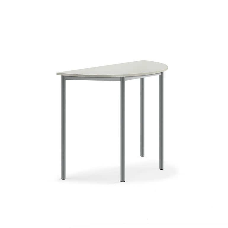 Levně Stůl BORÅS, půlkruh, 1200x600x900 mm, stříbrné nohy, HPL deska, šedá