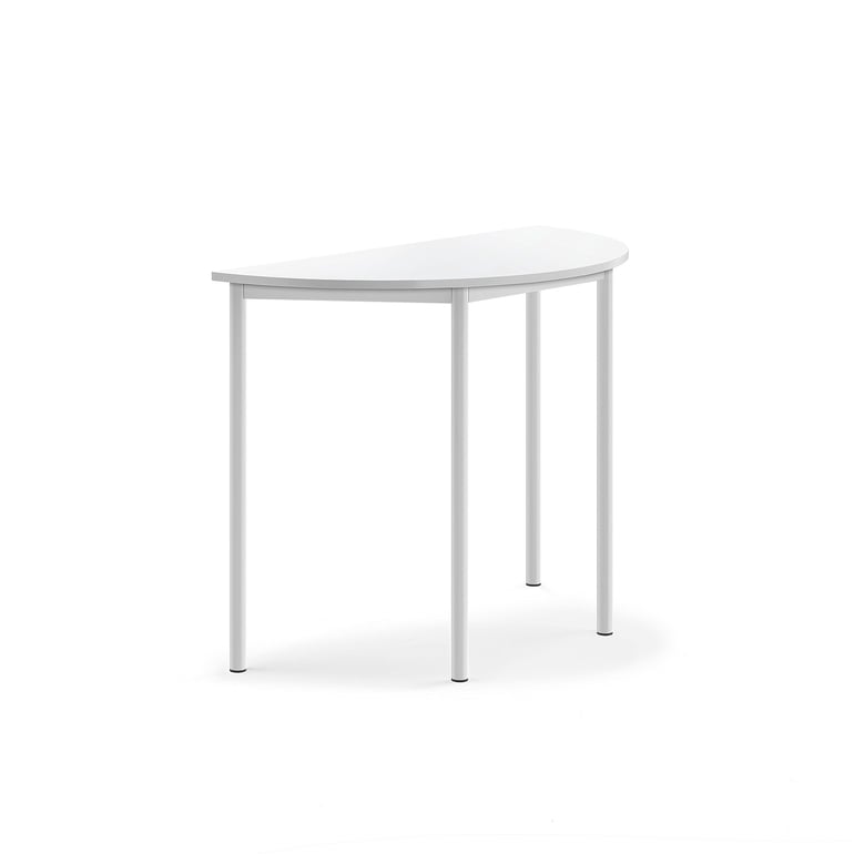 Levně Stůl BORÅS, půlkruh, 1200x600x900 mm, bílé nohy, HPL deska, bílá