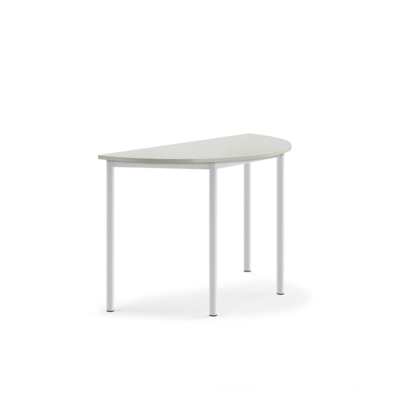 Levně Stůl BORÅS, půlkruh, 1200x600x760 mm, bílé nohy, HPL deska, šedá