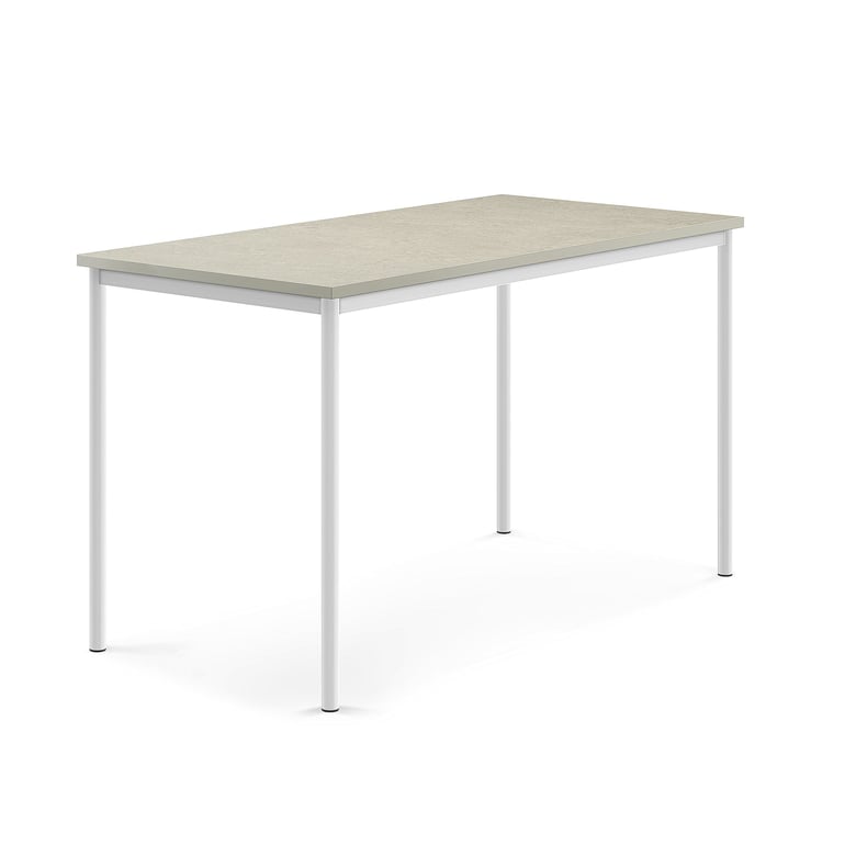 Levně Stůl SONITUS, 1600x800x900 mm, bílé nohy, deska s linoleem, šedá