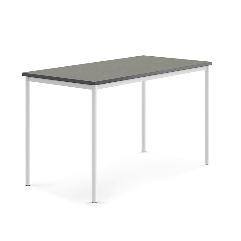 Levně Stůl SONITUS, 1600x800x900 mm, bílé nohy, deska s linoleem, tmavě šedá