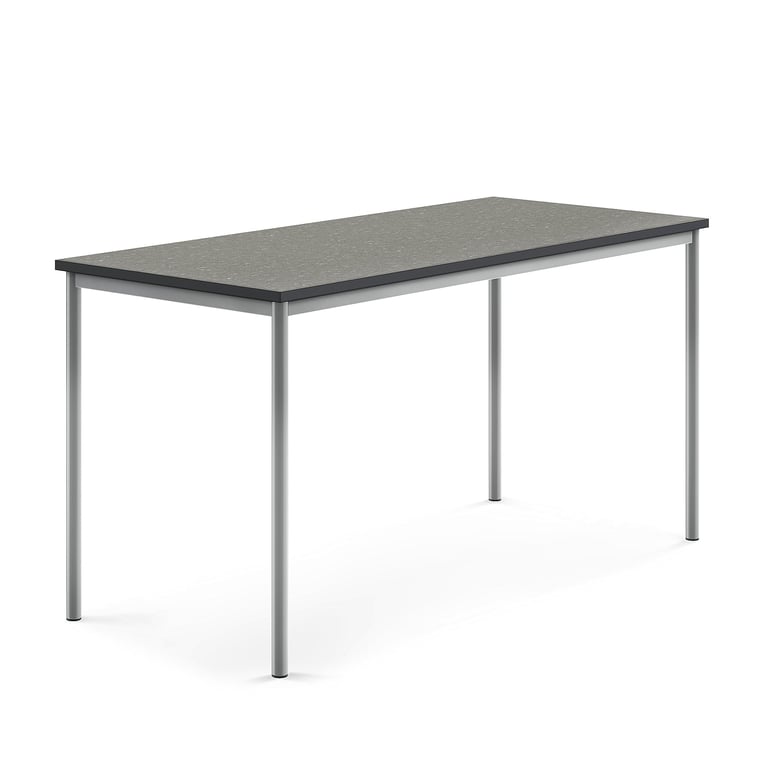 Levně Stůl SONITUS, 1800x800x900 mm, stříbrné nohy, deska s linoleem, tmavě šedá