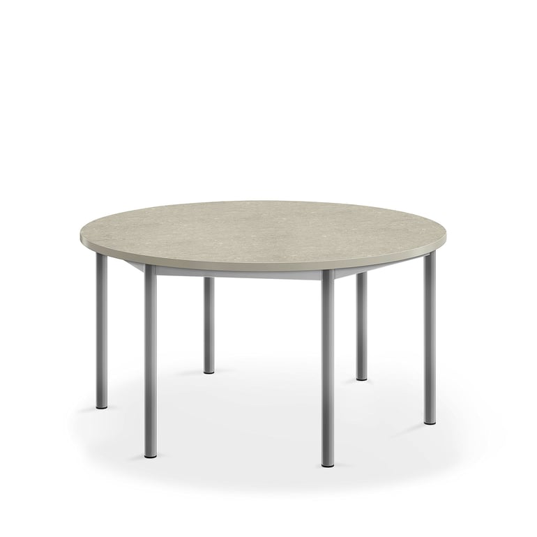 Levně Stůl SONITUS, Ø1200x600 mm, stříbrné nohy, deska s linoleem, šedá