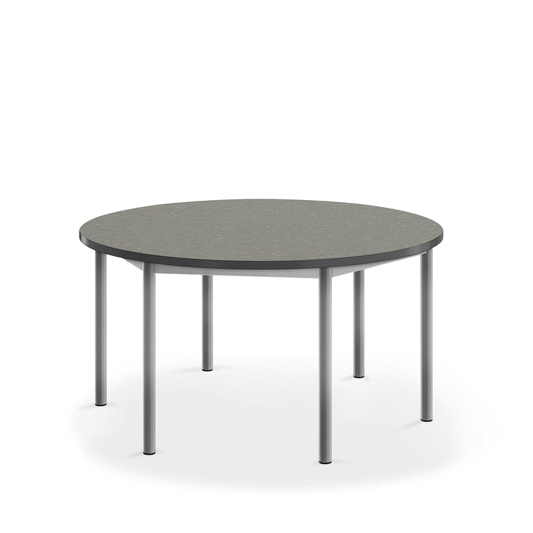 Levně Stůl SONITUS, Ø1200x600 mm, stříbrné nohy, deska s linoleem, tmavě šedá