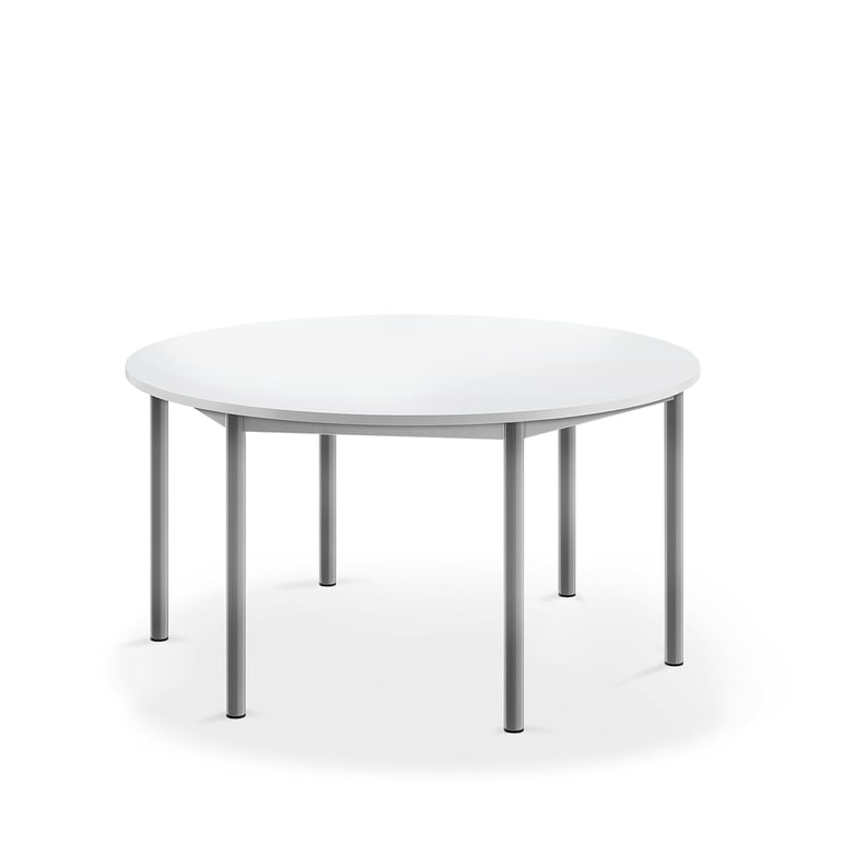 Levně Stůl BORÅS, Ø1200x600 mm, stříbrné nohy, HPL deska, bílá
