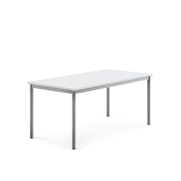 Levně Stůl BORÅS, 1400x700x600 mm, stříbrné nohy, HPL deska, bílá