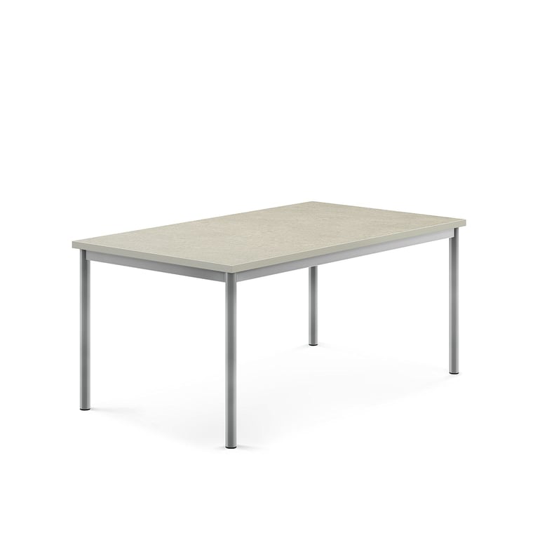 Levně Stůl SONITUS, 1400x800x600 mm, stříbrné nohy, deska s linoleem, šedá