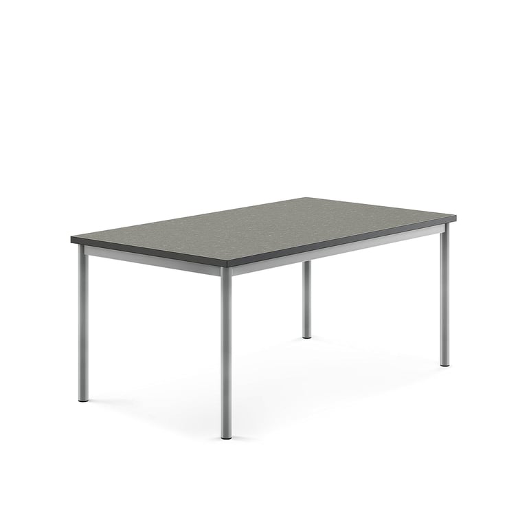 Levně Stůl SONITUS, 1400x800x600 mm, stříbrné nohy, deska s linoleem, tmavě šedá