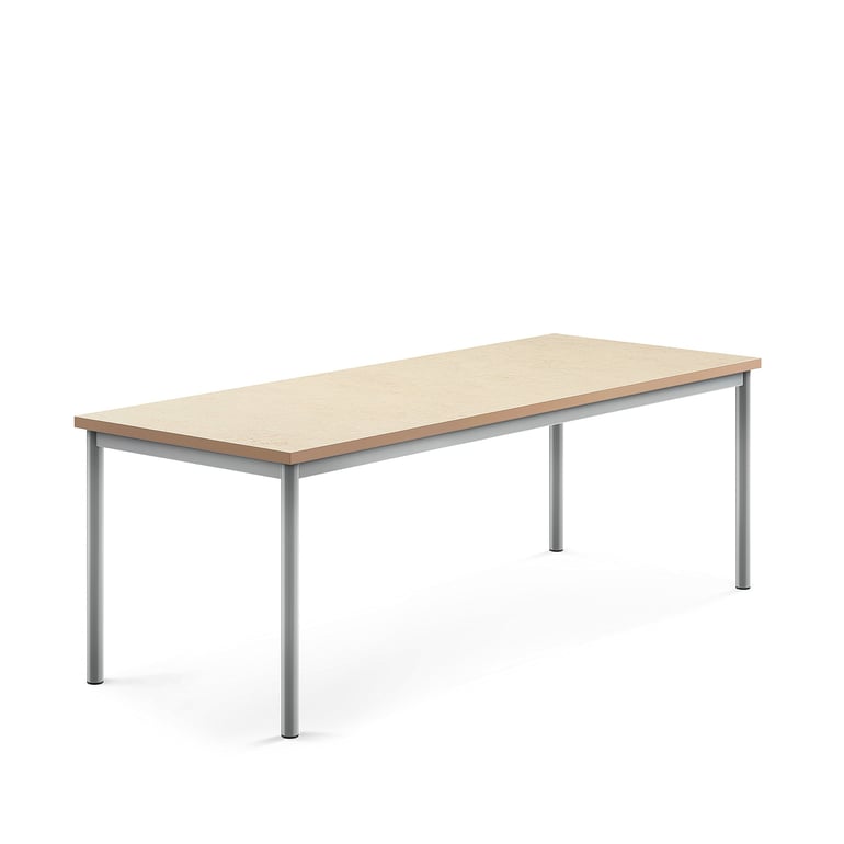 Levně Stůl SONITUS, 1800x700x600 mm, stříbrné nohy, deska s linoleem, béžová