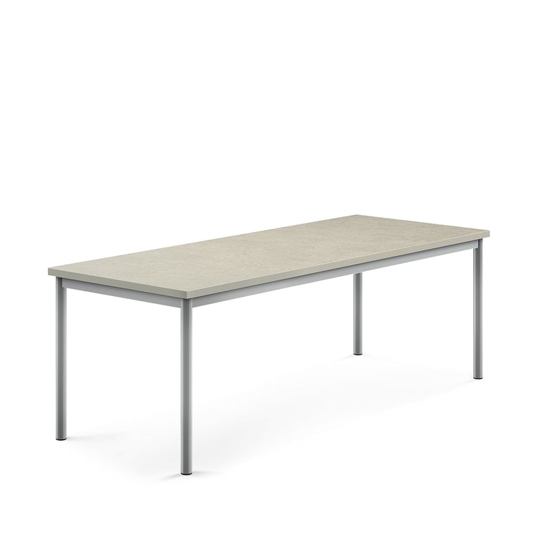 Levně Stůl SONITUS, 1800x700x600 mm, stříbrné nohy, deska s linoleem, šedá