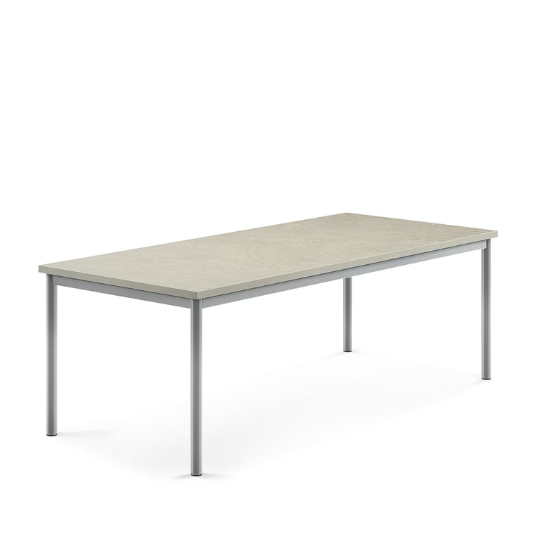 Levně Stůl SONITUS, 1800x800x600 mm, stříbrné nohy, deska s linoleem, šedá