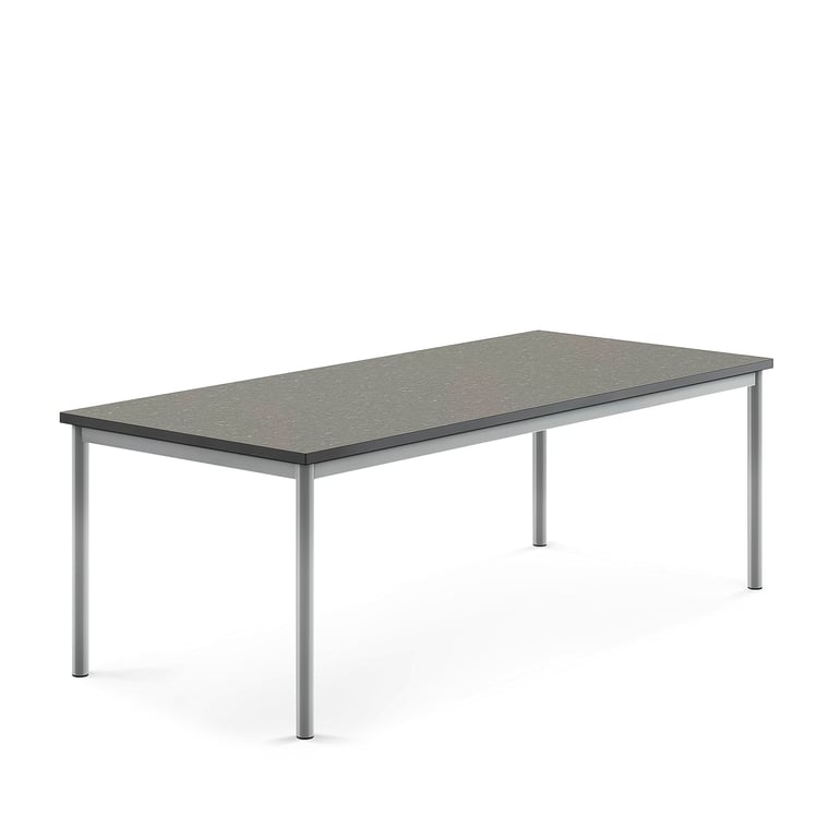 Levně Stůl SONITUS, 1800x800x600 mm, stříbrné nohy, deska s linoleem, tmavě šedá