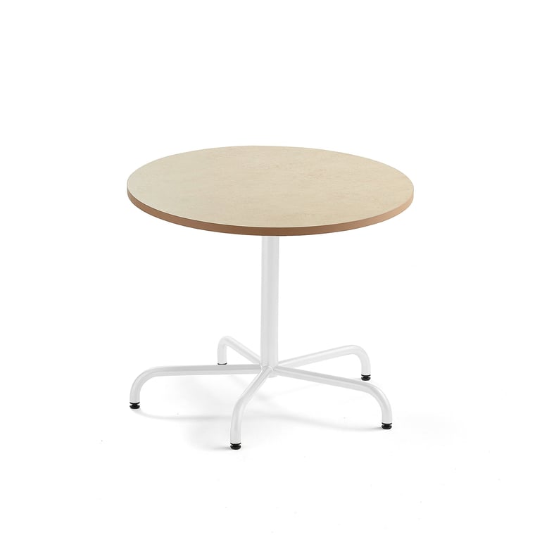 Levně Stůl PLURAL, Ø900x720 mm, linoleum, béžová, bílá