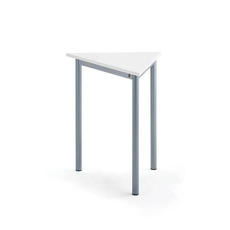 Levně Stůl SONITUS TRIANGEL, 700x600x720 mm, stříbrné nohy, HPL deska tlumící hluk, bílá
