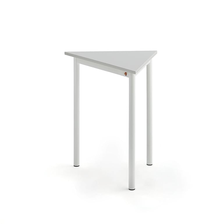 Levně Stůl SONITUS TRIANGEL, 700x600x720 mm, bílé nohy, HPL deska tlumící hluk, šedá