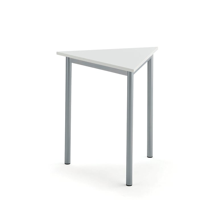 Levně Stůl SONITUS TRIANGEL, 700x700x720 mm, stříbrné nohy, HPL deska tlumící hluk, bílá