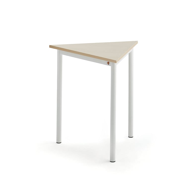 Levně Stůl SONITUS TRIANGEL, 700x700x720 mm, bílé nohy, HPL deska tlumící hluk, bříza