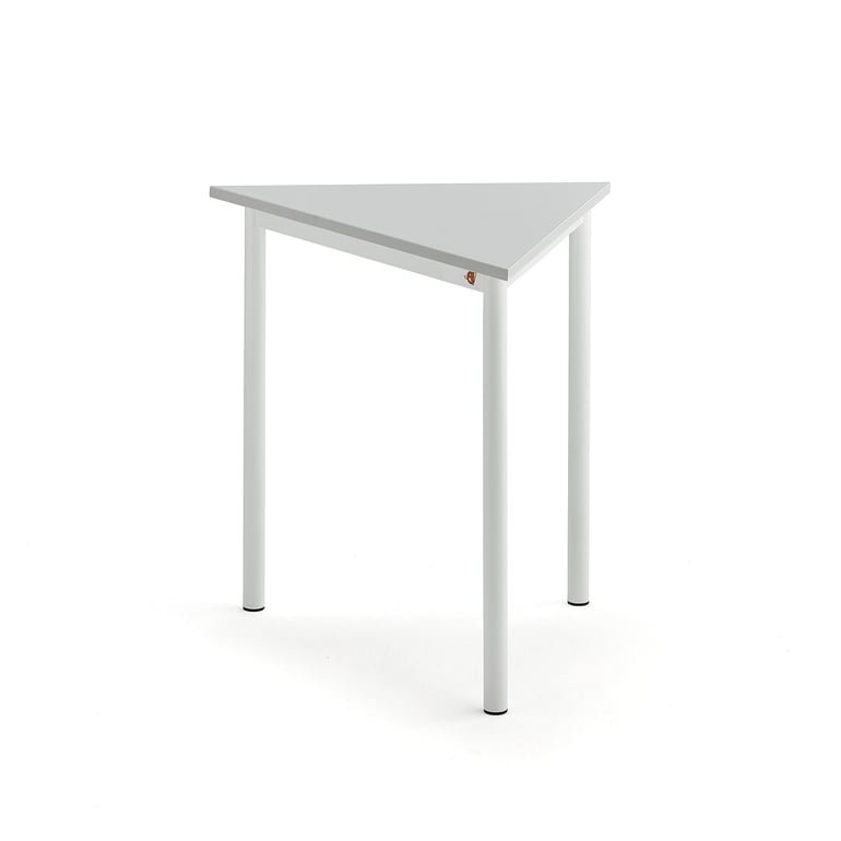 Levně Stůl SONITUS TRIANGEL, 800x700x720 mm, bílé nohy, HPL deska tlumící hluk, šedá