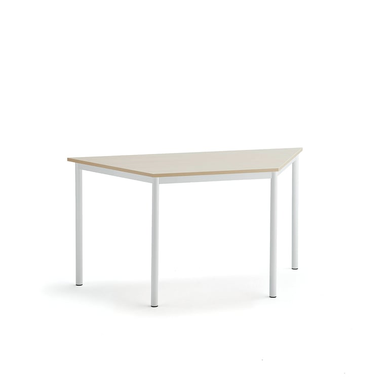 Levně Stůl SONITUS TRAPETS, 1400x700x720 mm, bílé nohy, HPL deska tlumící hluk, bříza