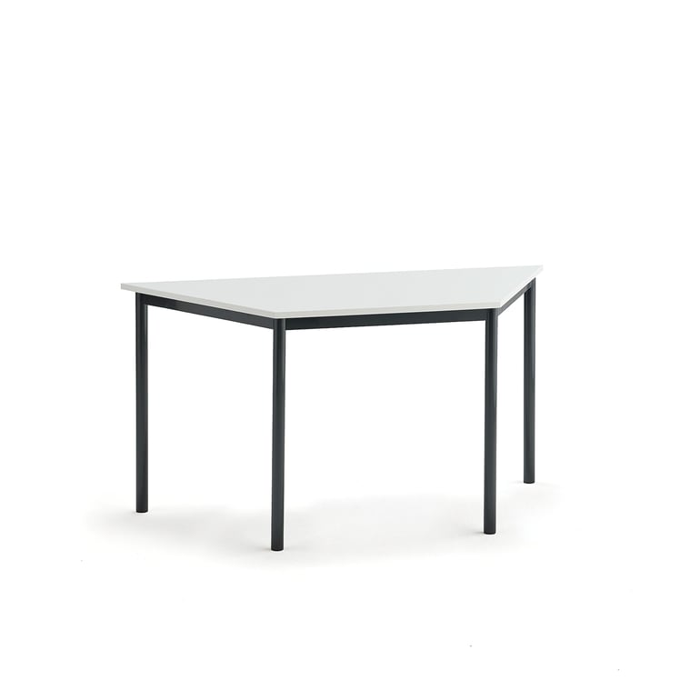 Levně Stůl SONITUS TRAPETS, 1400x700x720 mm, antracitově šedé nohy, HPL deska tlumící hluk, bílá