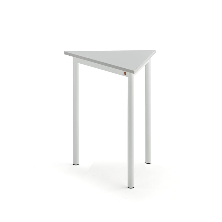 Levně Stůl BORÅS TRIANGEL, 700x600x720 mm, bílé nohy, HPL deska, šedá