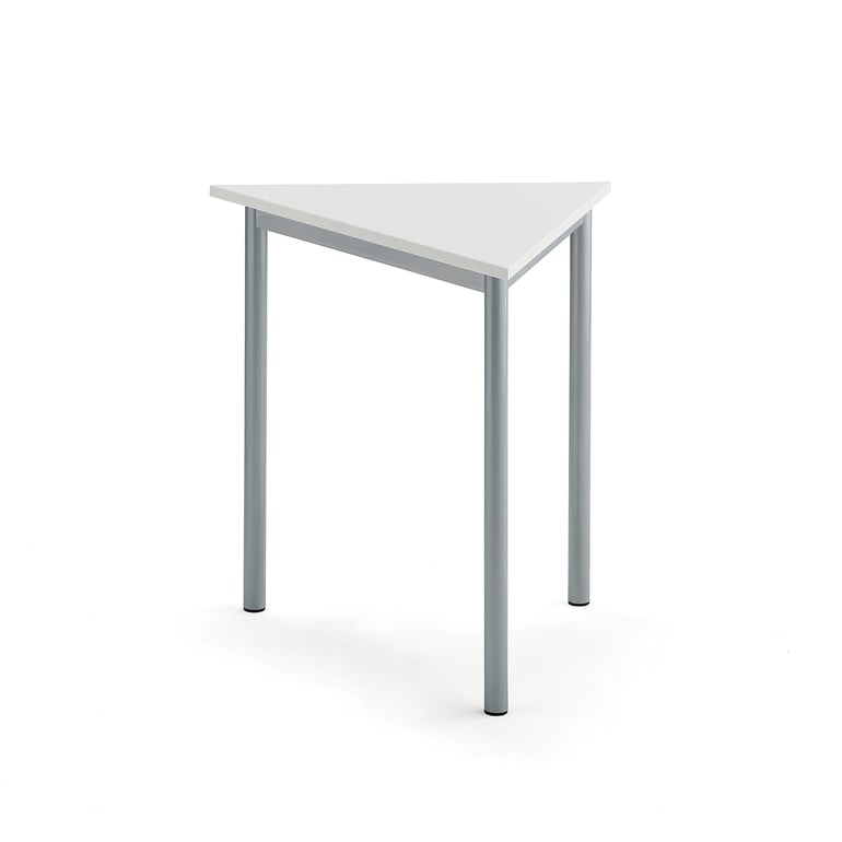 Levně Stůl BORÅS TRIANGEL, 800x700x720 mm, stříbrné nohy, HPL deska, bílá