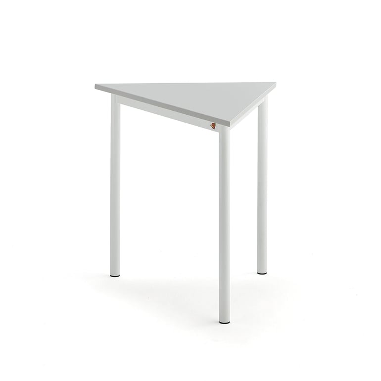 Levně Stůl BORÅS TRIANGEL, 800x700x720 mm, bílé nohy, HPL deska, šedá