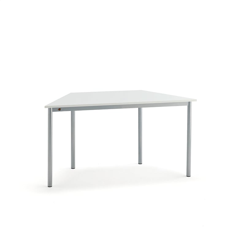 Levně Stůl BORÅS TRAPETS, 1200x600x720 mm, stříbrné nohy, HPL deska, bílá