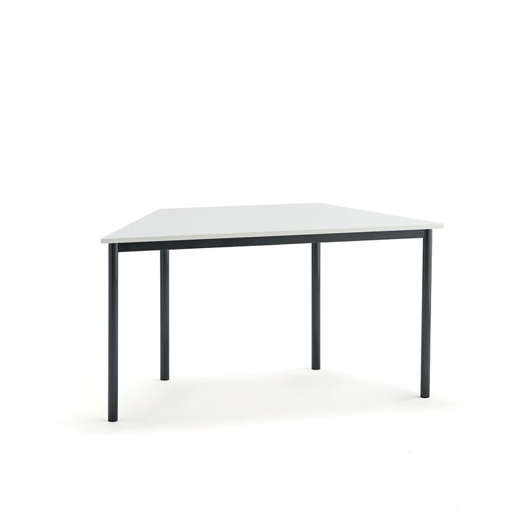 Levně Stůl BORÅS TRAPETS, 1200x600x720 mm, antracitově šedé nohy, HPL deska, bílá