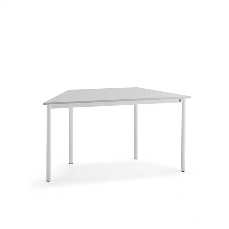 Levně Stůl BORÅS TRAPETS, 1400x700x720 mm, bílé nohy, HPL deska, šedá