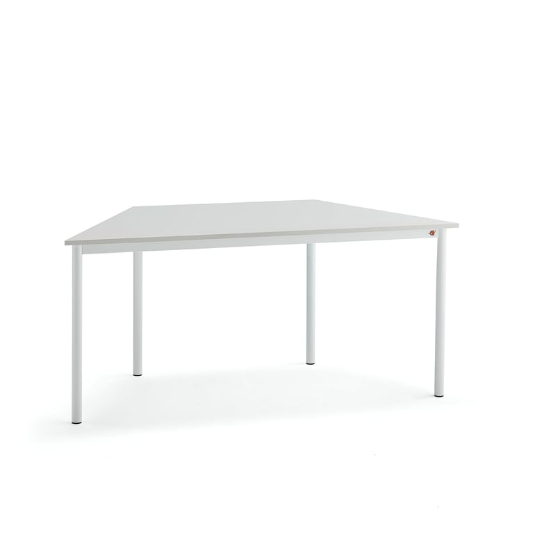 Levně Stůl BORÅS TRAPETS, 1600x800x720 mm, bílé nohy, HPL deska, šedá