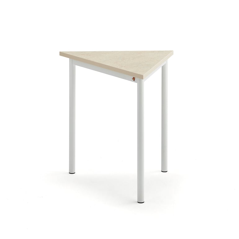Levně Stůl SONITUS TRIANGEL, 800x700x720 mm, bílé nohy, deska s linoleem, béžová