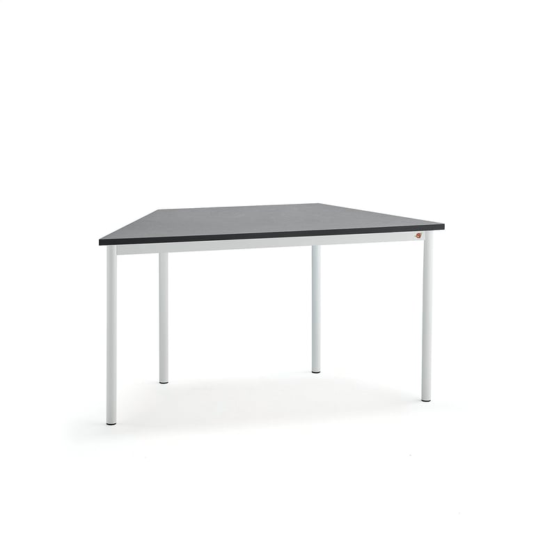 Levně Stůl SONITUS TRAPETS, 1400x700x720 mm, bílé nohy, deska s linoleem, tmavě šedá